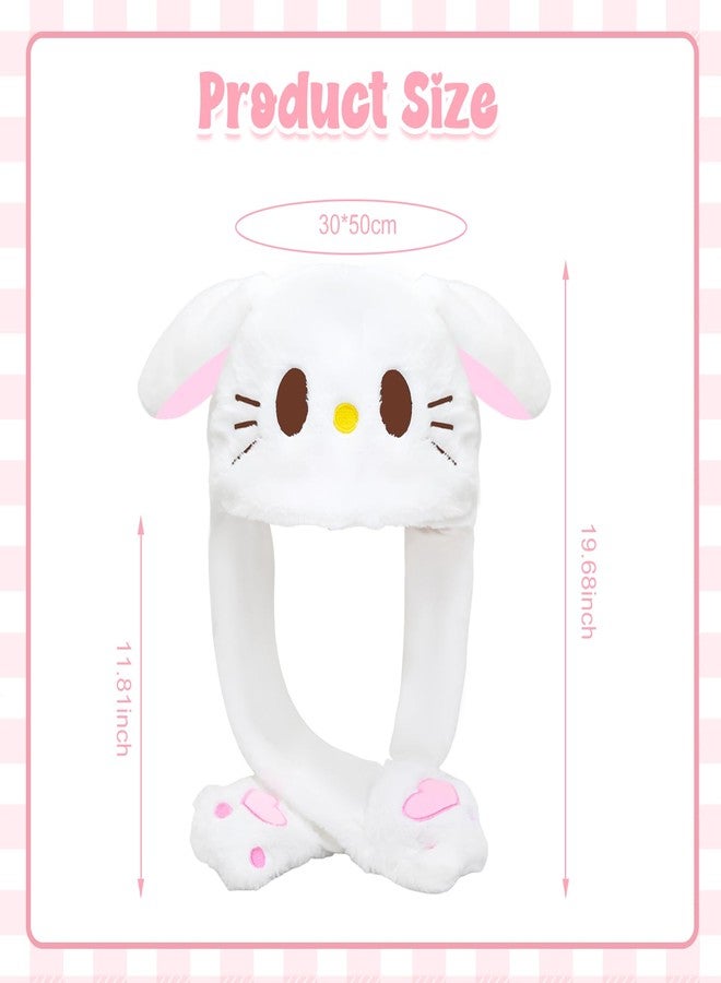 TecoKart® Plush Bunny Dancing Ears Cap - White Kawaii Bunny Ears Winter Hat for Girls, Rabbit Moving Ear Flaps and Press Paws, Plush Wool Winter Caps for Girls Kids - Image 2